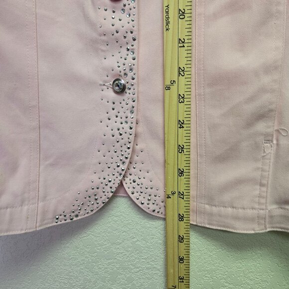 Quacker Factory Pink Rhinestone Embellished Sleeveless Button Up Shirt Large Art - Picture 12 of 12